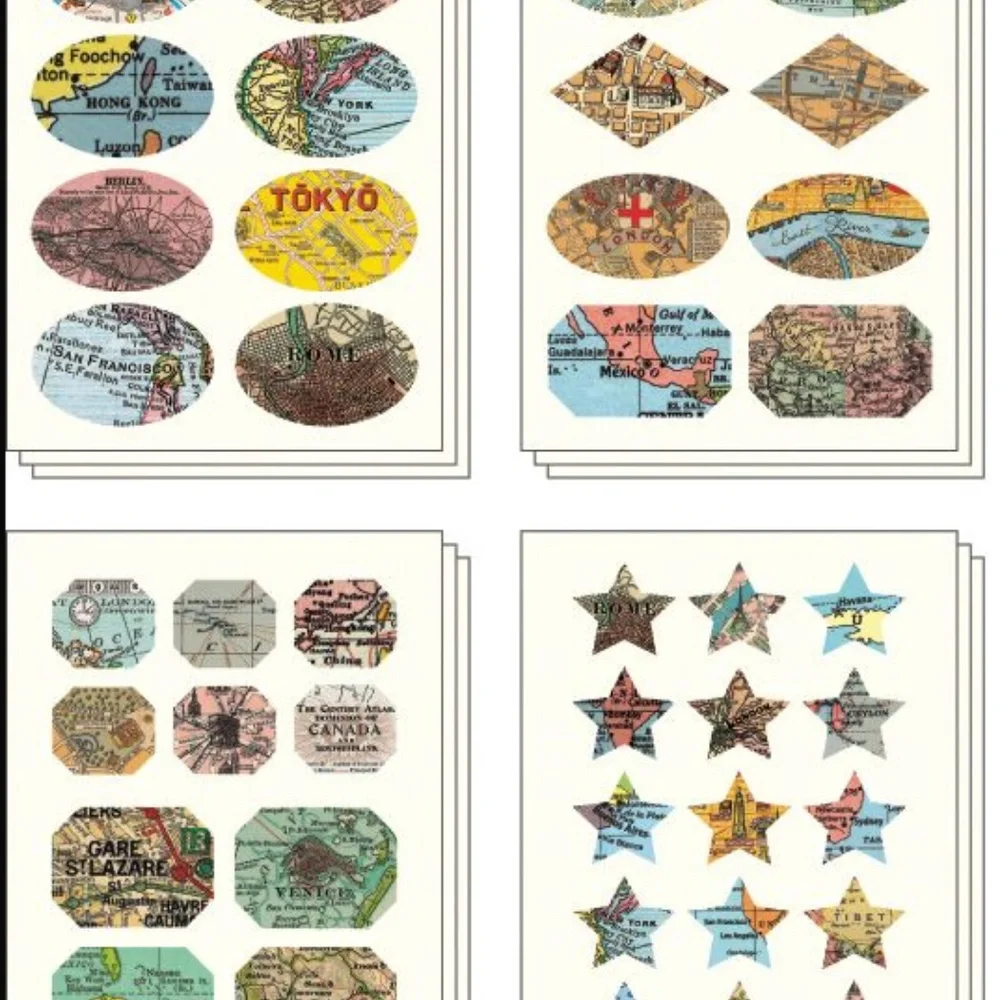 Vintage Maps - Cavallini & Co. Vintage Stickers NEW IN BOX